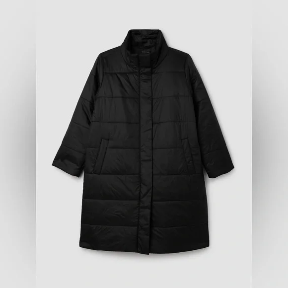 NWT EILEEN FISHER Eggshell Recycled Nylon Stand Collar Coat - Picture 4 of 11